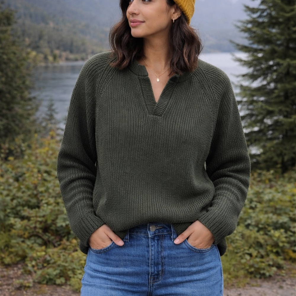 Banana Republic Forest Green V-Neck Sweater